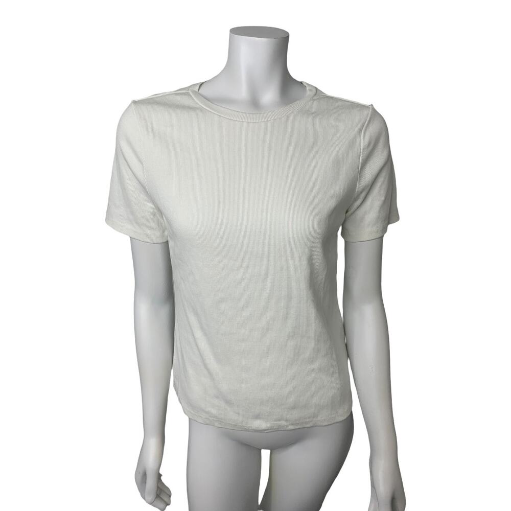 Justfab white short sleeve basic ribbed knit tee small